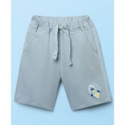 Babyhug Interlock Knit Half Sleeves Shirts & Shorts Set With Space Theme Print - White & Grey