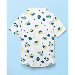 Babyhug Interlock Knit Half Sleeves Shirts & Shorts Set With Space Theme Print - White & Grey