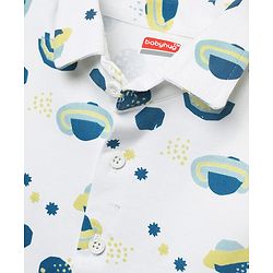 Babyhug Interlock Knit Half Sleeves Shirts & Shorts Set With Space Theme Print - White & Grey