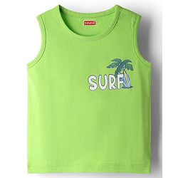 Babyhug Single Jersey Knit Sleeveless Tank T-Shirt & Shorts Set with Beach Theme Print - Navy Blue & Lime Green