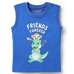 Babyhug Single Jersey Knit Sleeveless Tank T-Shirt & Shorts Set with Animal Print - Blue & Orange