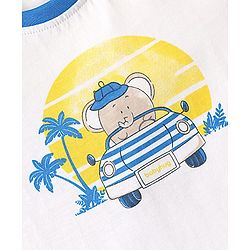 Babyhug 100% Cotton Interlock Knit Sleeveless Tank T-Shirt & Striped Shorts Set With Elephant Print - White & Blue