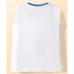 Babyhug 100% Cotton Interlock Knit Sleeveless Tank T-Shirt & Striped Shorts Set With Elephant Print - White & Blue