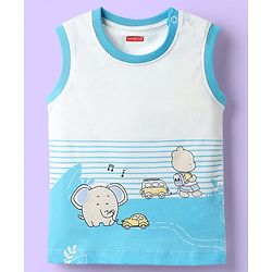 Babyhug 100% Cotton Single Jersey Knit Sleeveless Tank T-Shirt & Shorts Set with Animal Print - Light Blue