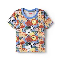 Babyhug Interlock Knit Half Sleeves T-Shirt & Shorts Set with Jungle Theme Print - Light Blue