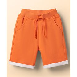 Babyhug Single Jersey Knit Half Sleeves T-Shirt & Shorts Set With Stripes & Animal Patch - Rust Orange