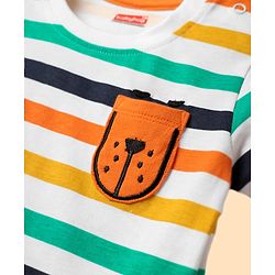 Babyhug Single Jersey Knit Half Sleeves T-Shirt & Shorts Set With Stripes & Animal Patch - Rust Orange