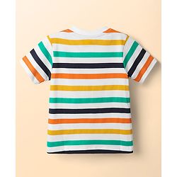 Babyhug Single Jersey Knit Half Sleeves T-Shirt & Shorts Set With Stripes & Animal Patch - Rust Orange