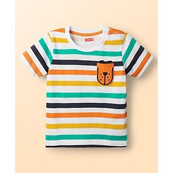 Babyhug Single Jersey Knit Half Sleeves T-Shirt & Shorts Set With Stripes & Animal Patch - Rust Orange