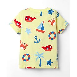 Babyhug Single Jersey Knit Half Sleeves T-Shirt & Shorts Set with Nautical Theme Print - Yellow & Navy Blue