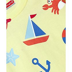 Babyhug Single Jersey Knit Half Sleeves T-Shirt & Shorts Set with Nautical Theme Print - Yellow & Navy Blue