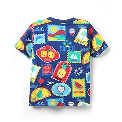 Babyhug Cotton Knit Half Sleeves Co-ords Shorts Night Suit with Tropical Theme Print - Navy Blue