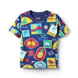 Babyhug Cotton Knit Half Sleeves Co-ords Shorts Night Suit with Tropical Theme Print - Navy Blue