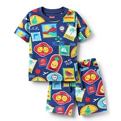 Babyhug Cotton Knit Half Sleeves Co-ords Shorts Night Suit with Tropical Theme Print - Navy Blue