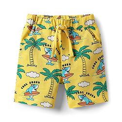 Babyhug Cotton Knit Half Sleeves Co-ords Shorts Night Suit With Beach Theme Print - Yellow
