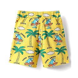 Babyhug Cotton Knit Half Sleeves Co-ords Shorts Night Suit With Beach Theme Print - Yellow