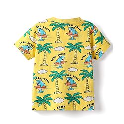 Babyhug Cotton Knit Half Sleeves Co-ords Shorts Night Suit With Beach Theme Print - Yellow