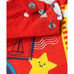 Babyhug Cotton Knit Half Sleeves Co-ords Shorts Night Suit With Animals Print - Red