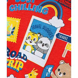 Babyhug Cotton Knit Half Sleeves Co-ords Shorts Night Suit With Animals Print - Red