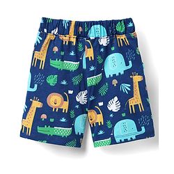 Babyhug Cotton Knit Half Sleeves Co-ords Shorts Night Suit with Jungle Theme Print - Navy Blue