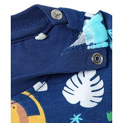 Babyhug Cotton Knit Half Sleeves Co-ords Shorts Night Suit with Jungle Theme Print - Navy Blue