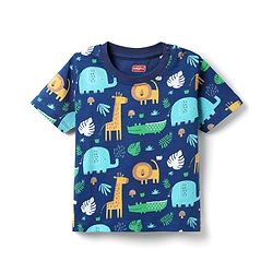 Babyhug Cotton Knit Half Sleeves Co-ords Shorts Night Suit with Jungle Theme Print - Navy Blue