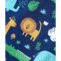 Babyhug Cotton Knit Half Sleeves Co-ords Shorts Night Suit with Jungle Theme Print - Navy Blue