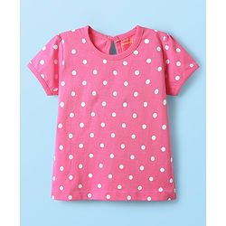 Babyhug 100% Cotton Knit Half Sleeves T-Shirts With Polka Dots Heart & Enjoy The Day Text Print Pack of 3 - Pink & White