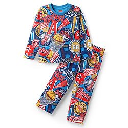 Babyhug Cotton Knit Full Sleeves Co-ords Night Suit With Basket Ball Print - Multicolour