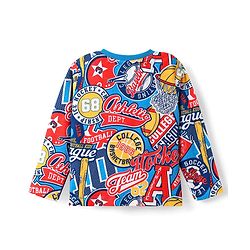 Babyhug Cotton Knit Full Sleeves Co-ords Night Suit With Basket Ball Print - Multicolour
