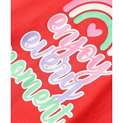 Babyhug 100% Cotton Knit Half Sleeves T-Shirt with Text & Rainbow Print - Red