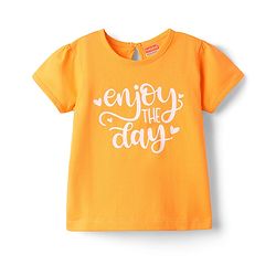 Babyhug 100% Cotton Knit Half Sleeves T-Shirt with Text Print - Orange