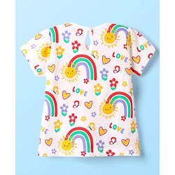 Babyhug 100% Cotton Knit Half Sleeves T-Shirt with Rainbow Print - White