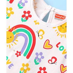 Babyhug 100% Cotton Knit Half Sleeves T-Shirt with Rainbow Print - White