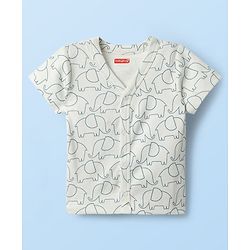 Babyhug Interlock Knit Half Sleeves Front Open T-Shirts & Shorts Sets with Elephant Print - Teal Blue