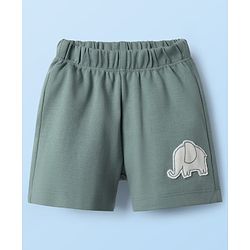 Babyhug Interlock Knit Half Sleeves Front Open T-Shirts & Shorts Sets with Elephant Print - Teal Blue