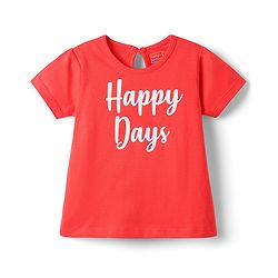 Babyhug 100% Cotton Knit Half Sleeves T-Shirt With Happy Days Text Print - Red