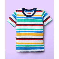 Babyhug 100% Cotton Knit Half Sleeves T-Shirts with Beach Theme Print & Stripes Pack of 7 - Multicolor