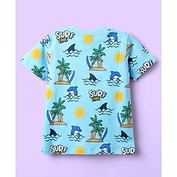 Babyhug 100% Cotton Knit Half Sleeves T-Shirts with Beach Theme Print & Stripes Pack of 7 - Multicolor