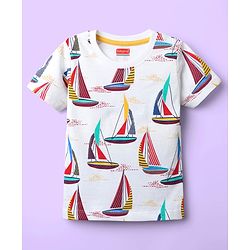 Babyhug 100% Cotton Knit Half Sleeves T-Shirts with Beach Theme Print & Stripes Pack of 7 - Multicolor