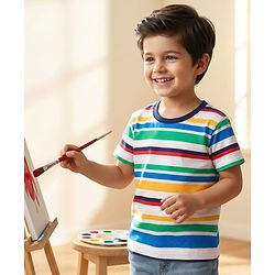 Babyhug 100% Cotton Knit Half Sleeves Striped T-Shirt - White