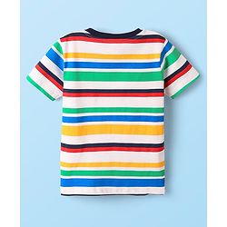 Babyhug 100% Cotton Knit Half Sleeves Striped T-Shirt - White