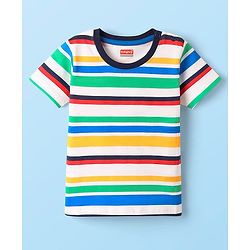 Babyhug 100% Cotton Knit Half Sleeves Striped T-Shirt - White