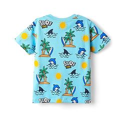 Babyhug 100% Cotton Knit Half Sleeves Beach Theme Printed T-Shirt - Light Blue