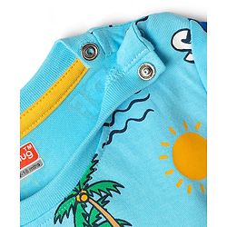 Babyhug 100% Cotton Knit Half Sleeves Beach Theme Printed T-Shirt - Light Blue