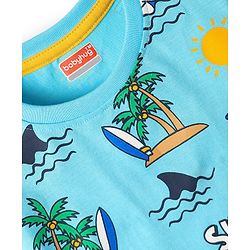 Babyhug 100% Cotton Knit Half Sleeves Beach Theme Printed T-Shirt - Light Blue