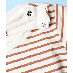 Babyhug Interlock Knit Half Sleeves Striped T-Shirt & Shorts Set With Animal Patch - Brown