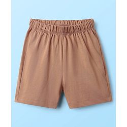 Babyhug Interlock Knit Half Sleeves Striped T-Shirt & Shorts Set With Animal Patch - Brown