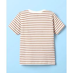 Babyhug Interlock Knit Half Sleeves Striped T-Shirt & Shorts Set With Animal Patch - Brown