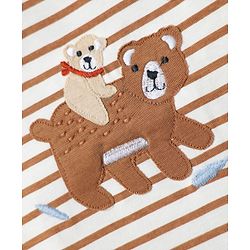 Babyhug Interlock Knit Half Sleeves Striped T-Shirt & Shorts Set With Animal Patch - Brown